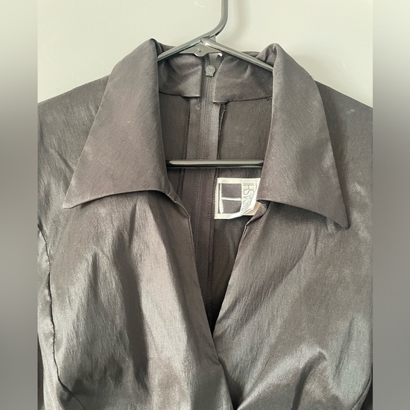 Tadashi Shoji Black Faux Wrap Blouse Corset Waist Size 12 - Picture 6 of 14